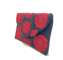 Load image into Gallery viewer, Black Beaded Clutch with Red Roses

