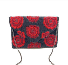 Load image into Gallery viewer, Black Beaded Clutch with Red Roses
