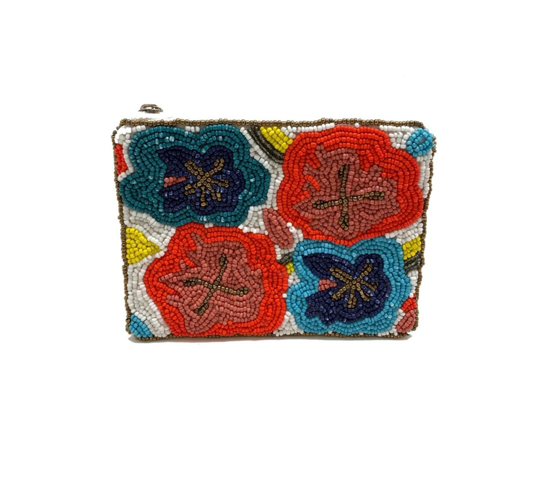 Multi-color Floral Beaded Coin Pouch