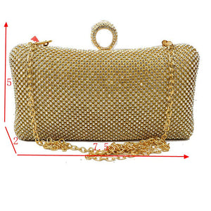 Rhinestone Studded Gold Evening Bag with Chain