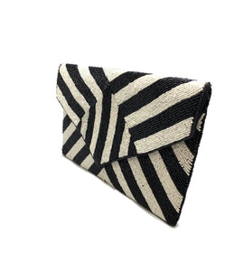 Black and White Stripe Beaded Clutch