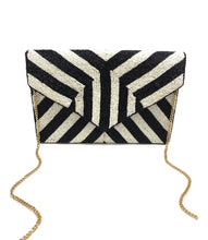Load image into Gallery viewer, Black and White Stripe Beaded Clutch
