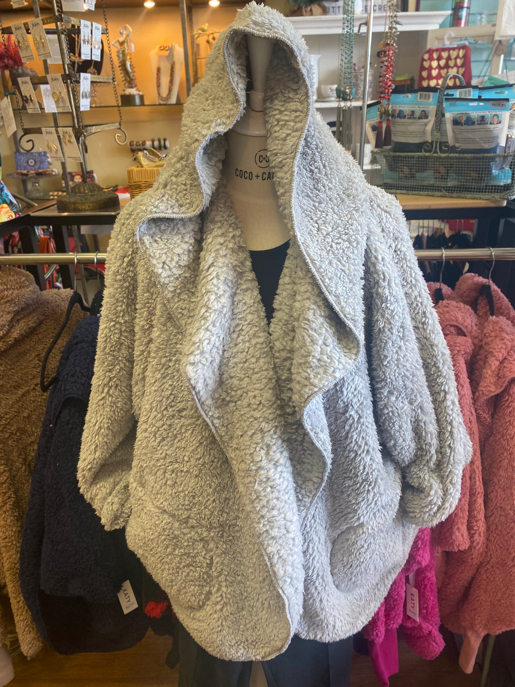 Light Gray Sherpa with hood and pockets