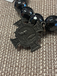 PowerBeads by jen faceted Hematite with Mary and cross