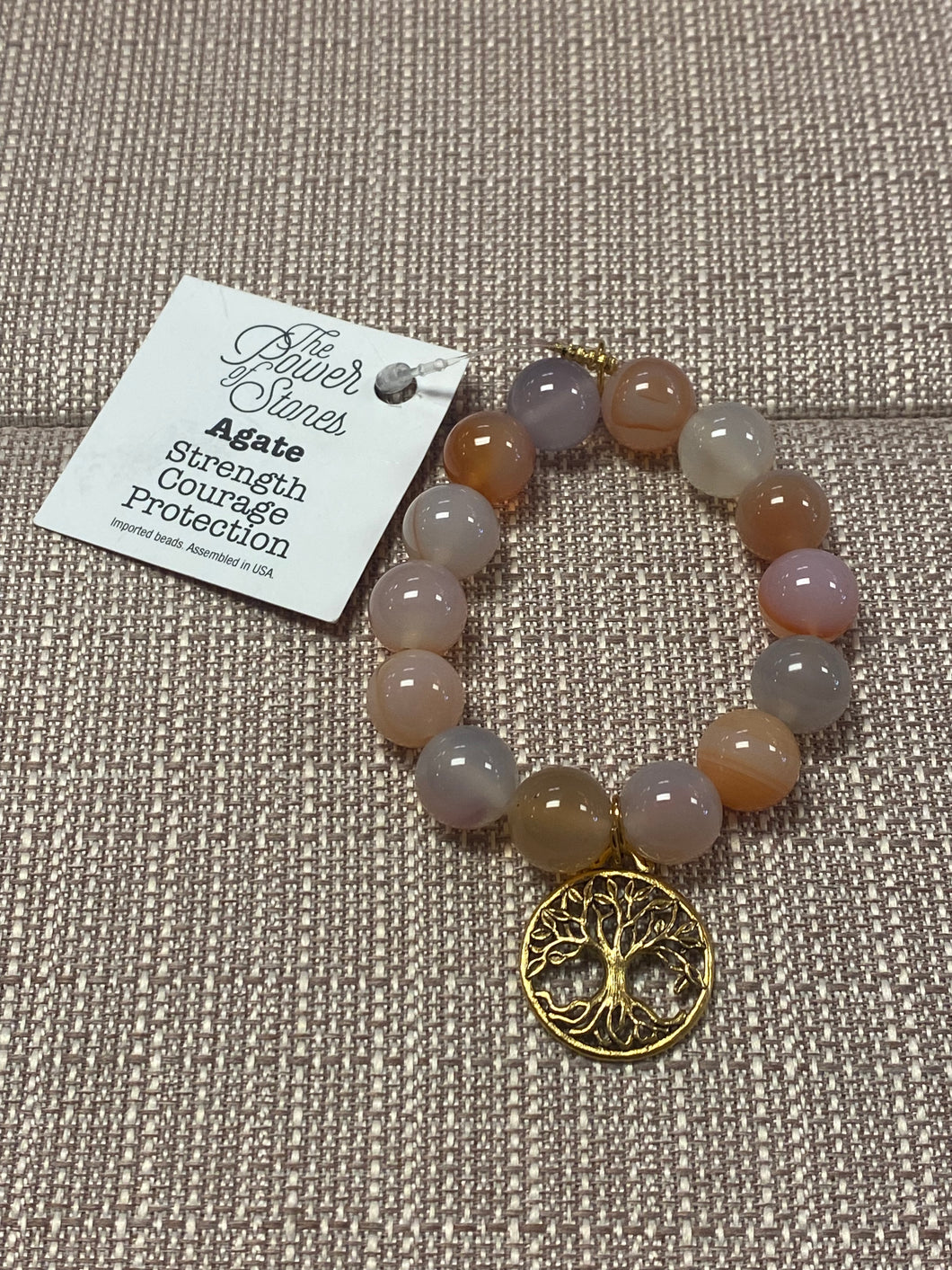 PowerBeads by jen faceted Agate with tree of life medal