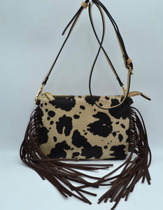 Cow Print Fringe Handbag