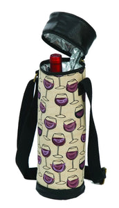 Insulated Wine Bottle Bag with red wine glass print
