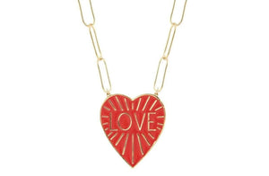 Love Heart Enamel Pendant on Link Chain