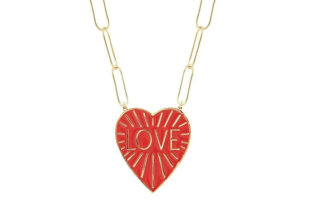 Love Heart Enamel Pendant on Link Chain