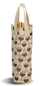 Wine Bottle Bag with red wine glass print