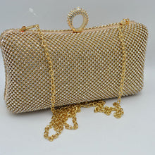 Load image into Gallery viewer, Rhinestone Studded Gold Evening Bag with Chain

